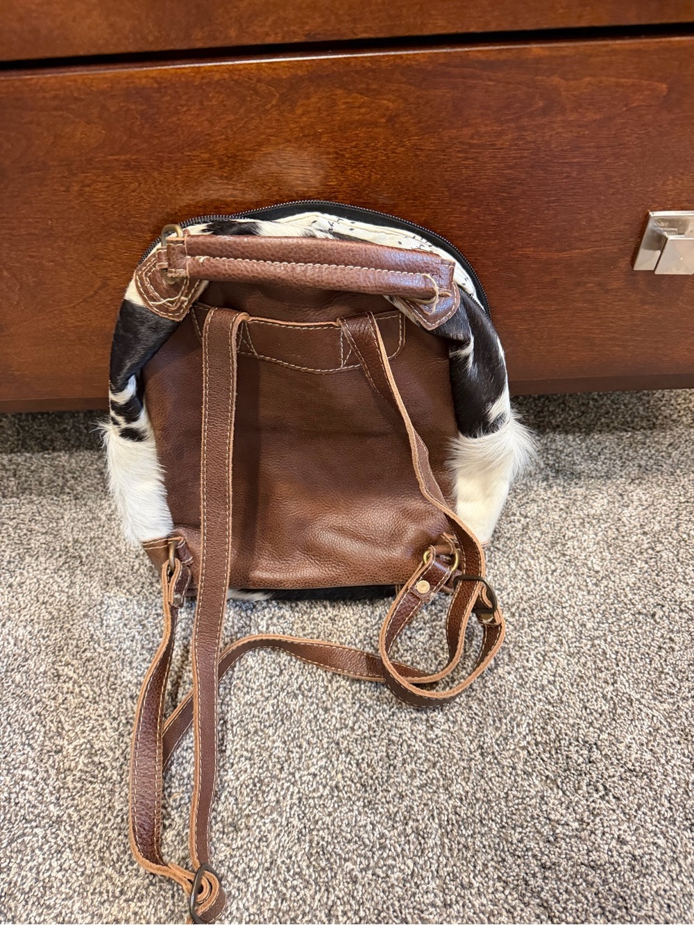 Myra Bag Patchwork Cowhide Mini Backpack - Brown White Black - Picture 3 of 6